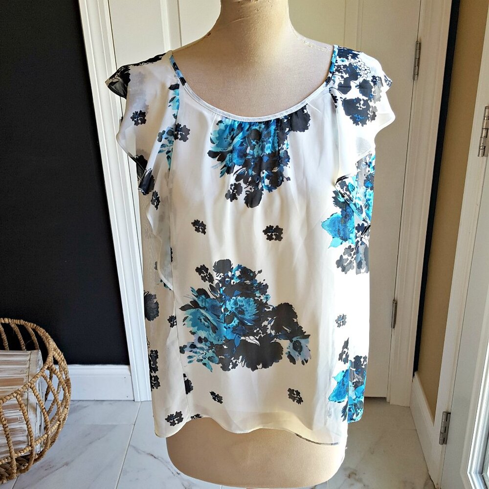 NWT! GORGEOUS Blue FLORAL BLOUSE SZ XL